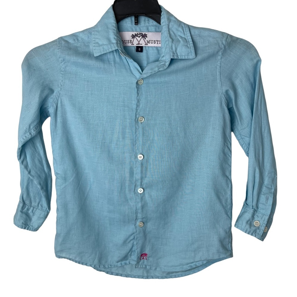 Pink House Mustique Linen Shirt Blue Kids 6